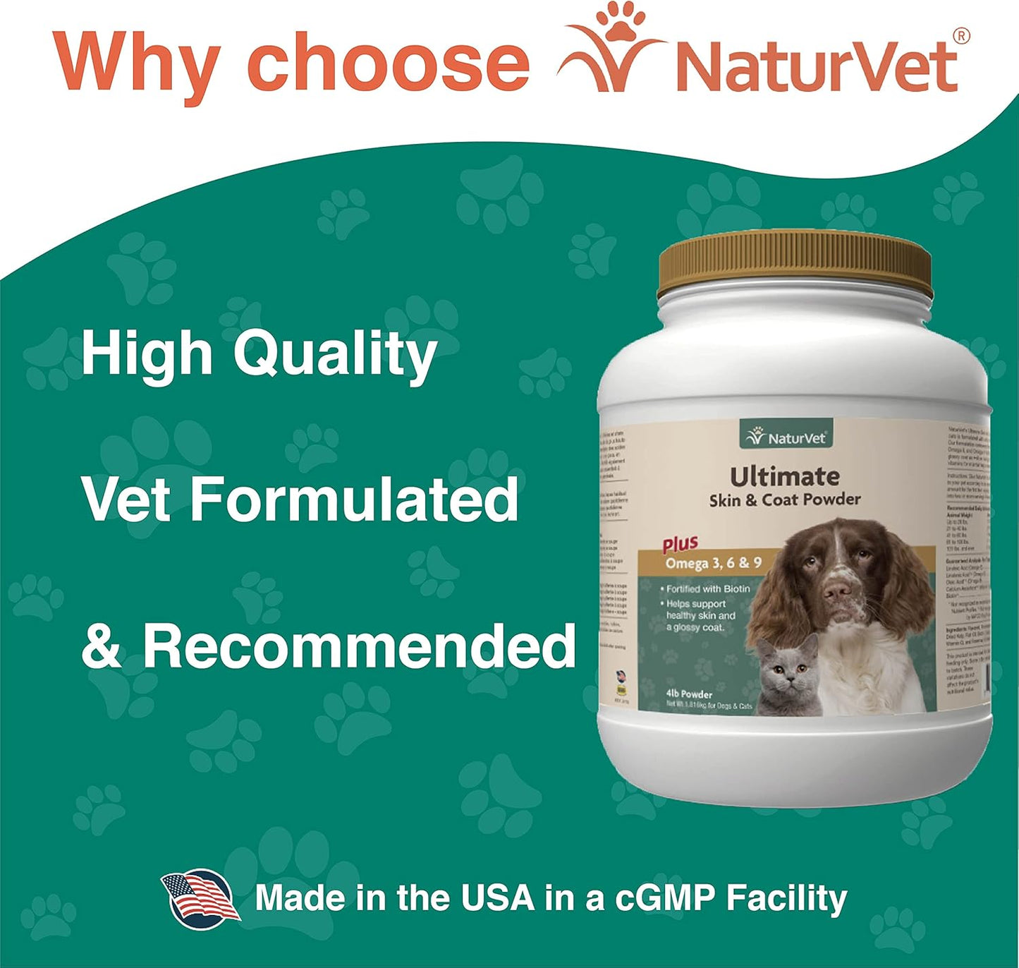 Premium Skin and Coat Powder Pet Supplement with Omegas for Dogs & Cats - Promotes Healthy Skin & Coats - Tasty Food Topper - 4 lbs.