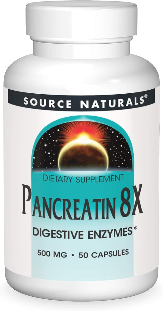 Premium Source Naturals Pancreatin 8X 500mg Dietary Supplement - 50 Capsules