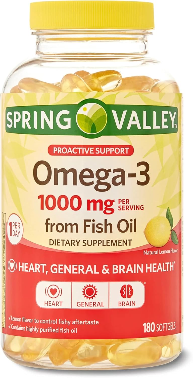 Premium Spring Valley Omega-3 Fish Oil Supplement with 1000 mg 180 Soft Gels - Rich in Omega-3 Fatty Acids - Includes Lual's 45 Diabetes Decoded