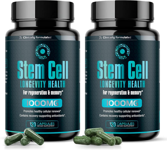 Premium Stem Cell Supplements 1,000mg (240 Caps) for Immunity Boost & Joint Support - Spirulina & Chlorella Formula for Anti-Aging & Longevity