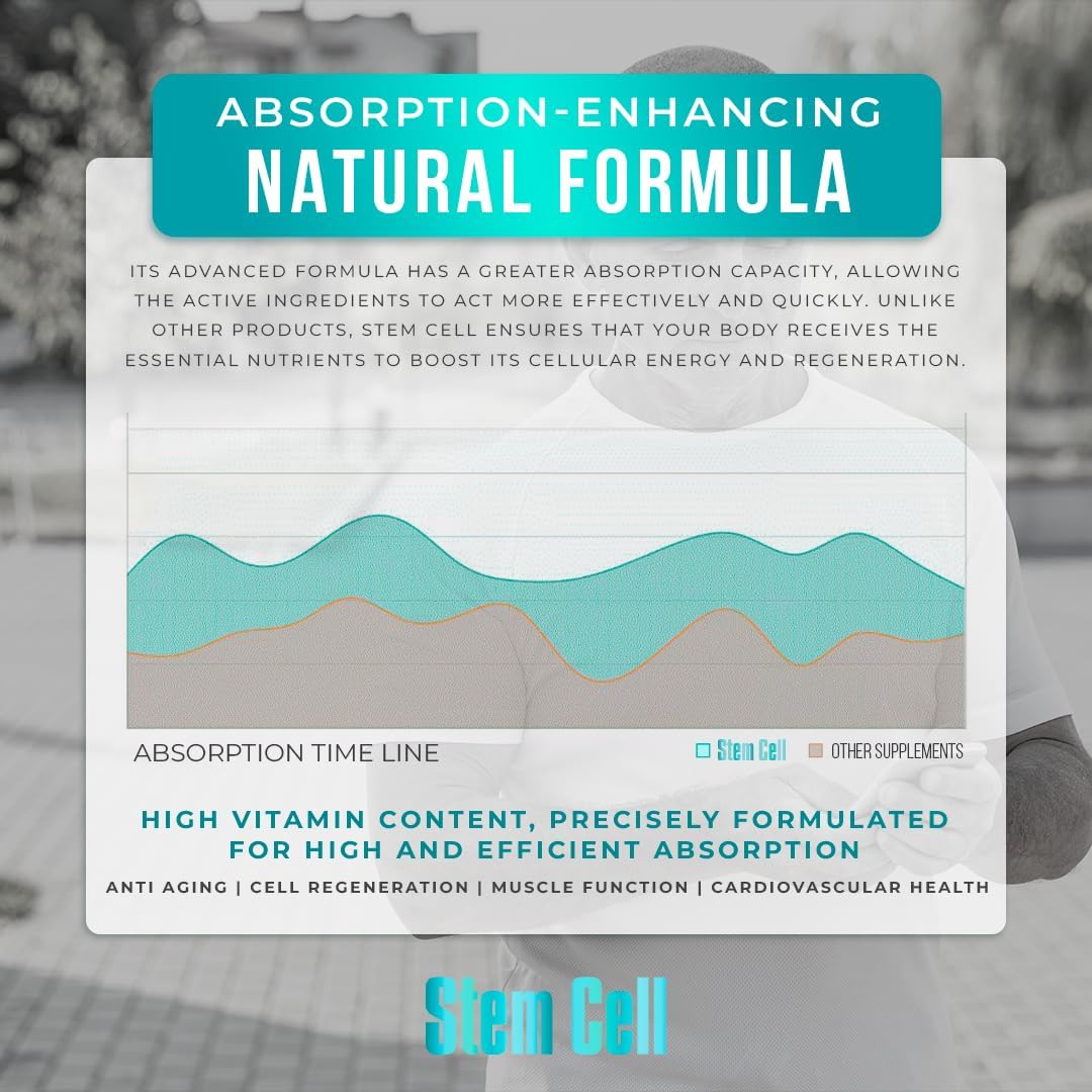 Premium Stem Cell Supplements 1,000mg (240 Caps) for Immunity Boost & Joint Support - Spirulina & Chlorella Formula for Anti-Aging & Longevity