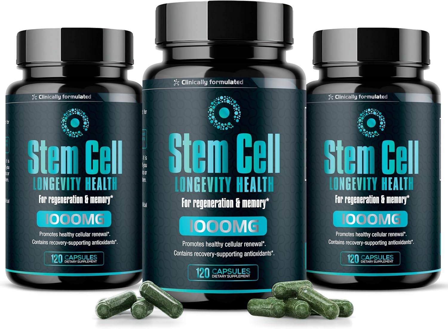 Premium Stem Cell Supplements 1,000mg (360 Caps) for Immunity Boost, Joint Support, Anti-Aging, and Vitality - Spirulina & Chlorella Formula