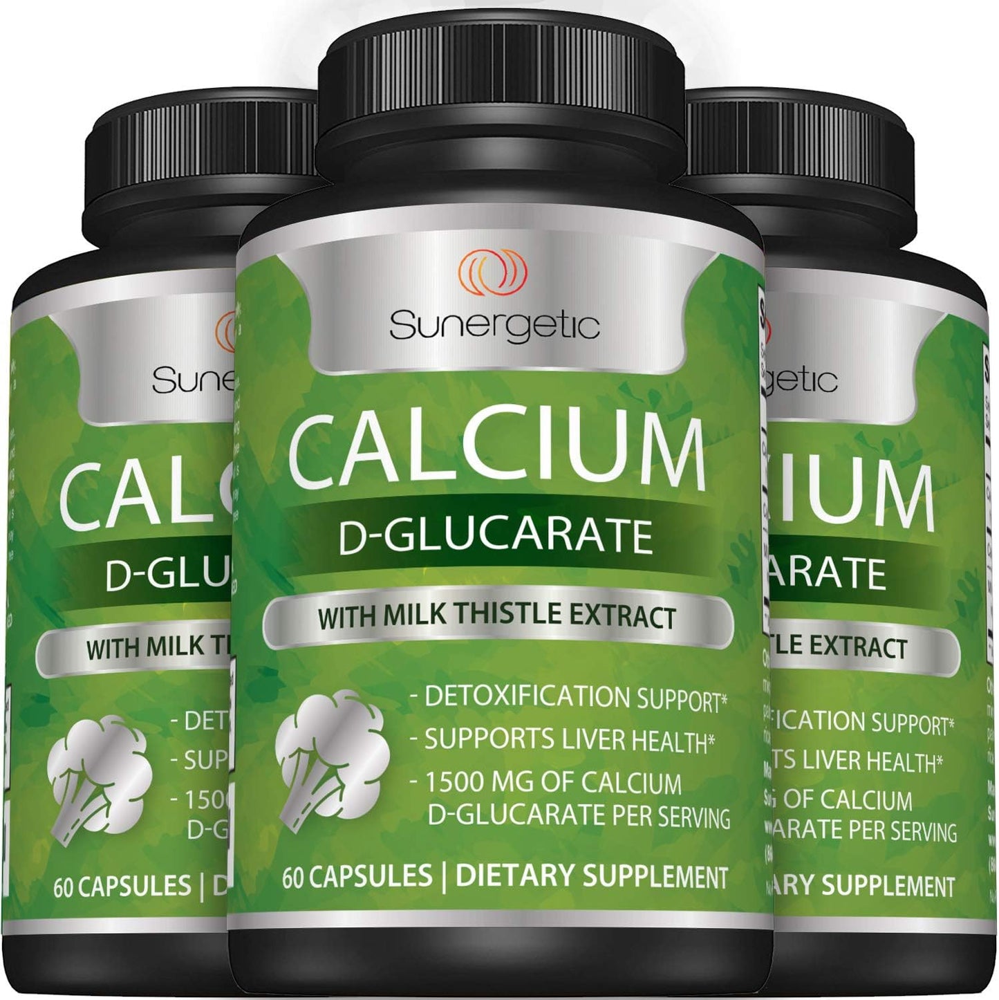 Premium Sunergetic Calcium D-Glucarate Supplement with Milk Thistle Extract for Liver & Detox Support - 60 Capsules, 500mg Per Serving