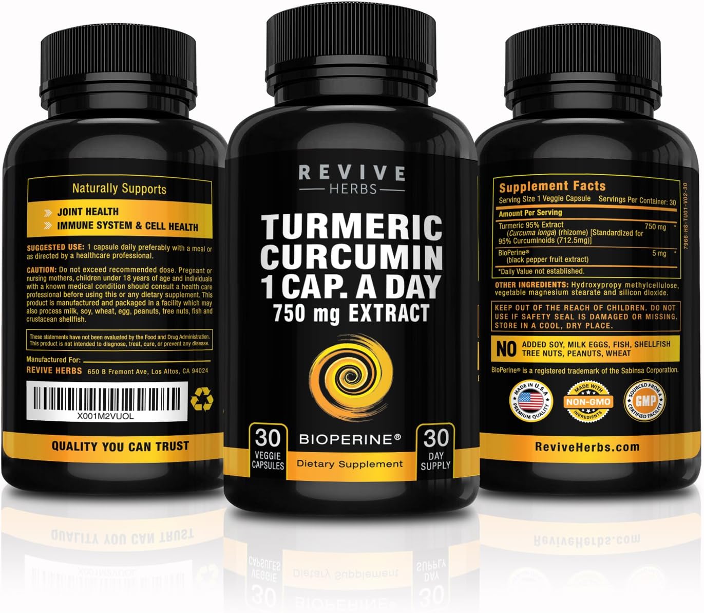 Premium Super Strength Turmeric Curcumin Capsules with Bioperine for Joint Support - One Capsule Daily