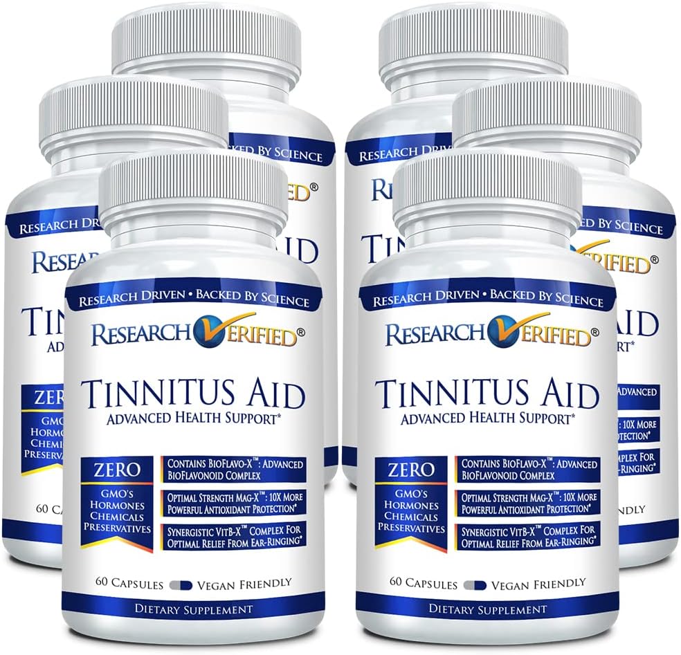 Premium Tinnitus Relief Supplement - Reduce Internal Ringing with Ginkgo Biloba, Vitamin C, B Complex, Magnesium - 6 Month Supply - Vegan - USA Made