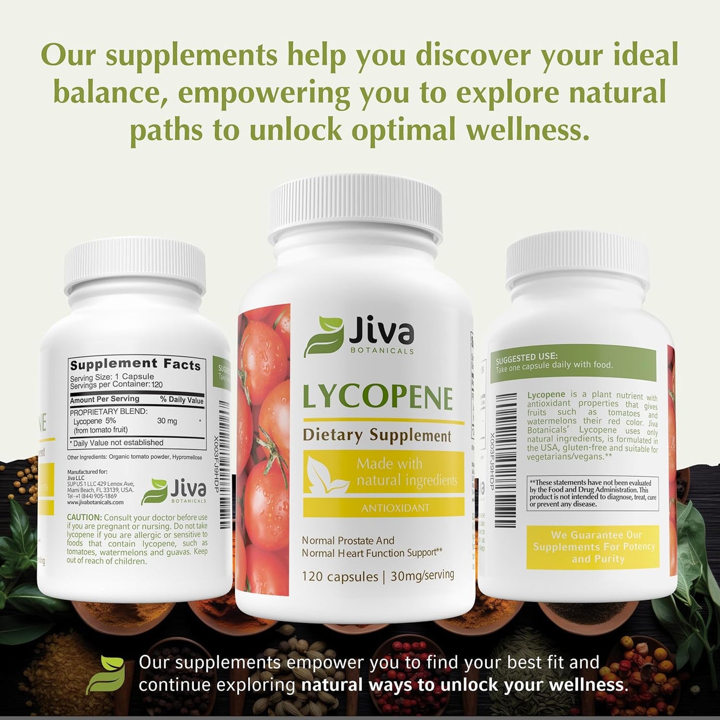 Premium Tomato Fruit Lycopene Capsules - Antioxidant Support - 120 Veggie Capsules by Jiva Botanicals
