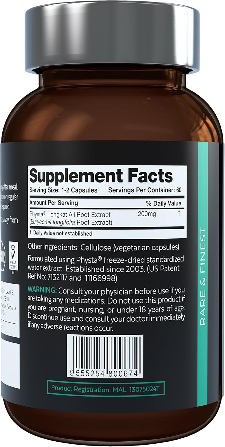 Premium Tongkat Ali Root Extract with Patented Physta® Technology for Enhanced Eurycomanone Levels and Natural Testosterone Boost