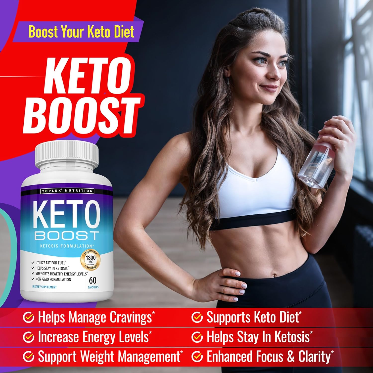 Premium Toplux Keto Boost Diet Pills for Men and Women - Natural Exogenous Ketosis Supplement with Advanced Ketones for Energy and Focus on Ketogenic Diet