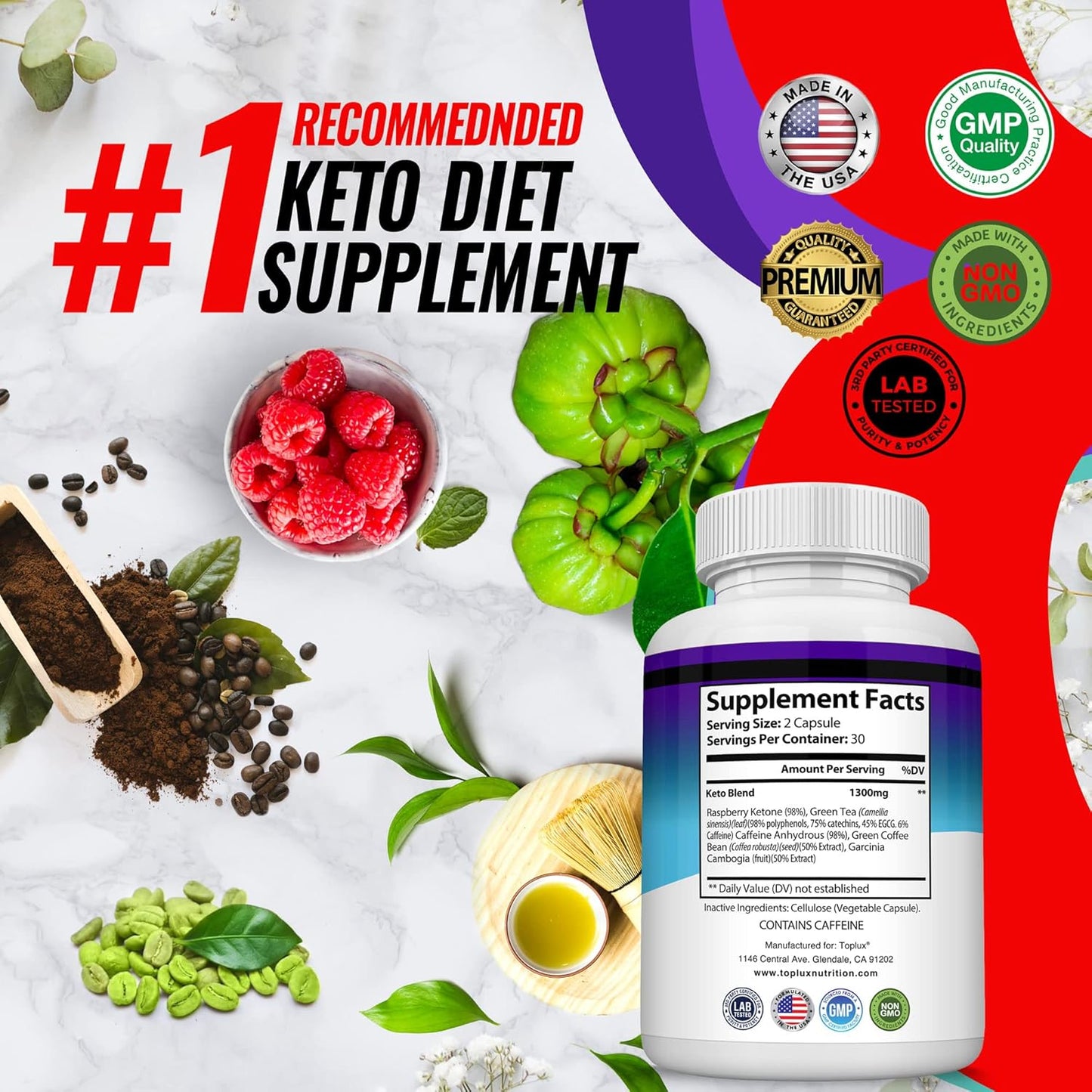 Premium Toplux Keto Boost Diet Pills for Men and Women - Natural Exogenous Ketosis Supplement with Advanced Ketones for Energy and Focus on Ketogenic Diet
