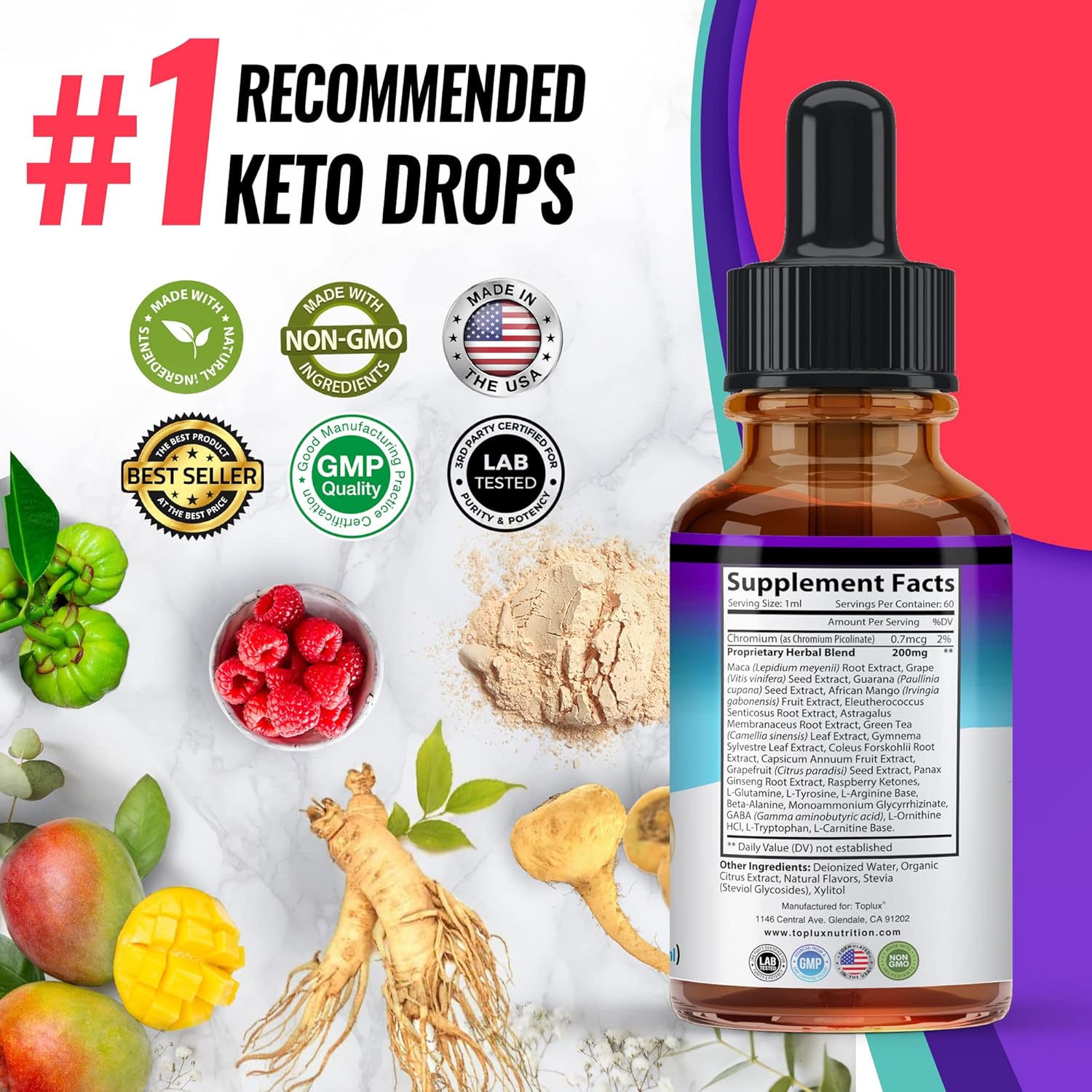 Premium Toplux Keto Diet Drops for Men & Women - Advanced Ketogenic Supplement with Garcinia Cambogia for Better Absorption and Support of Ketosis