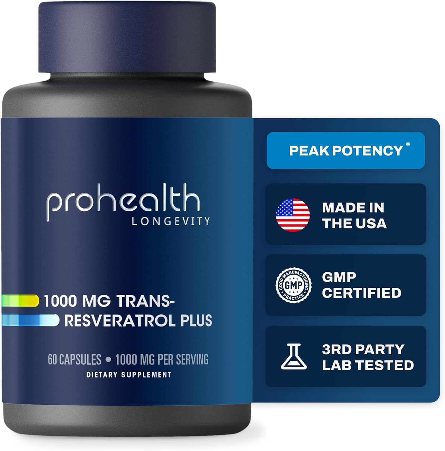 Premium Trans-Resveratrol Capsules with Quercetin, Red Wine & Green Tea Extract - 1000mg - Supports Cellular Health, Memory, Healthy Aging - 60 Capsules