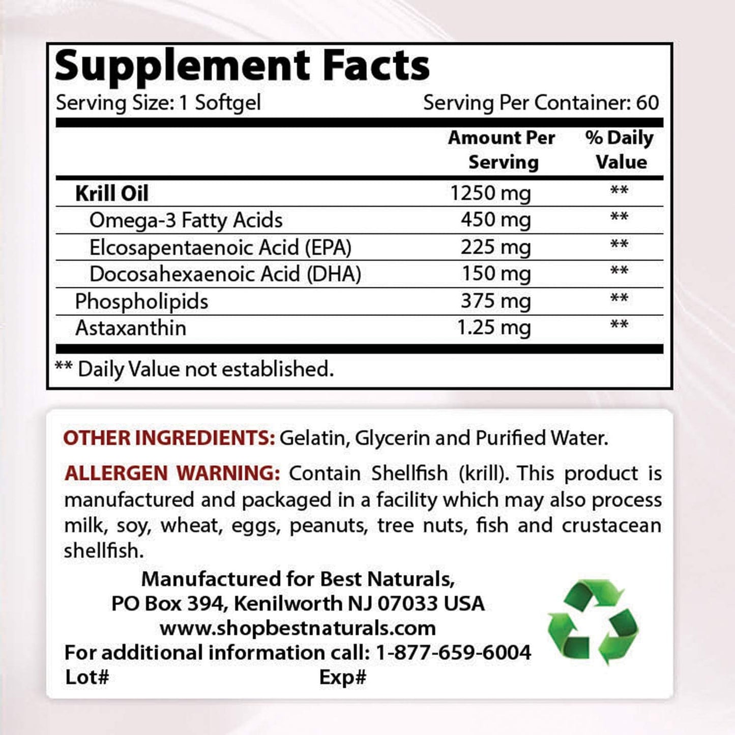 Premium Triple Strength Antarctic Krill Oil with Omega-3s EPA, DHA, and Astaxanthin - 60 Softgels