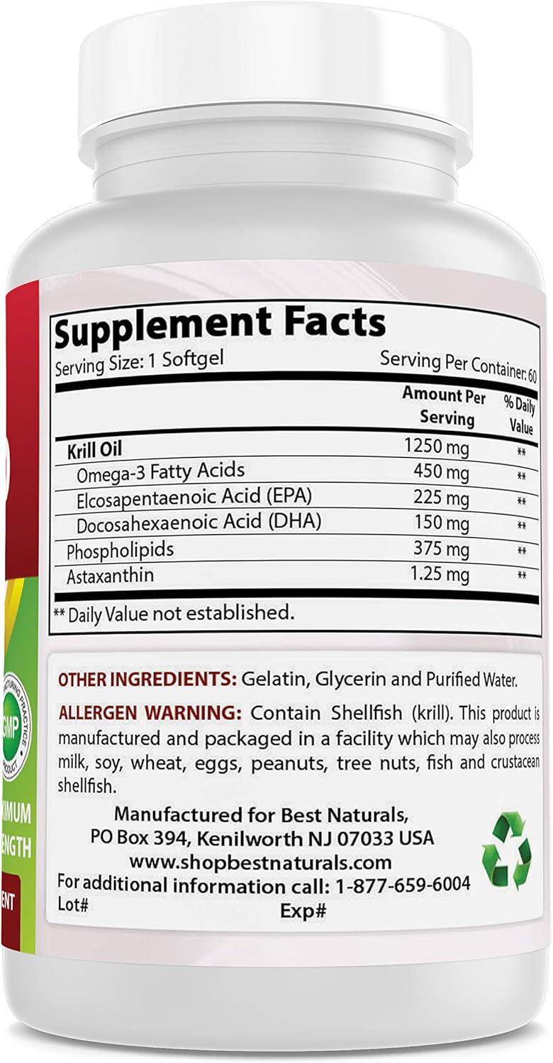 Premium Triple Strength Antarctic Krill Oil with Omega-3s EPA, DHA, and Astaxanthin - 60 Softgels