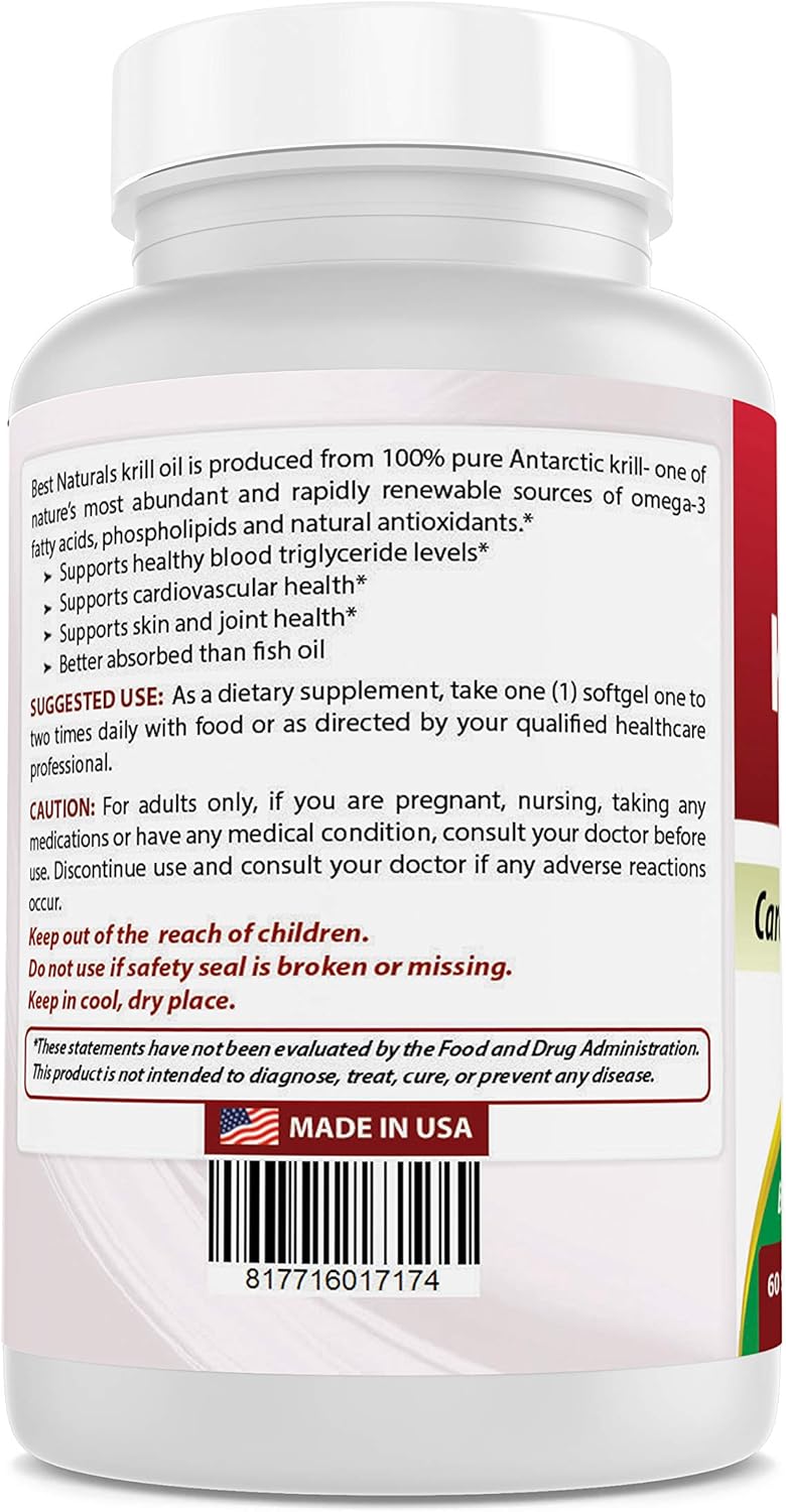 Premium Triple Strength Antarctic Krill Oil with Omega-3s EPA, DHA, and Astaxanthin - 60 Softgels