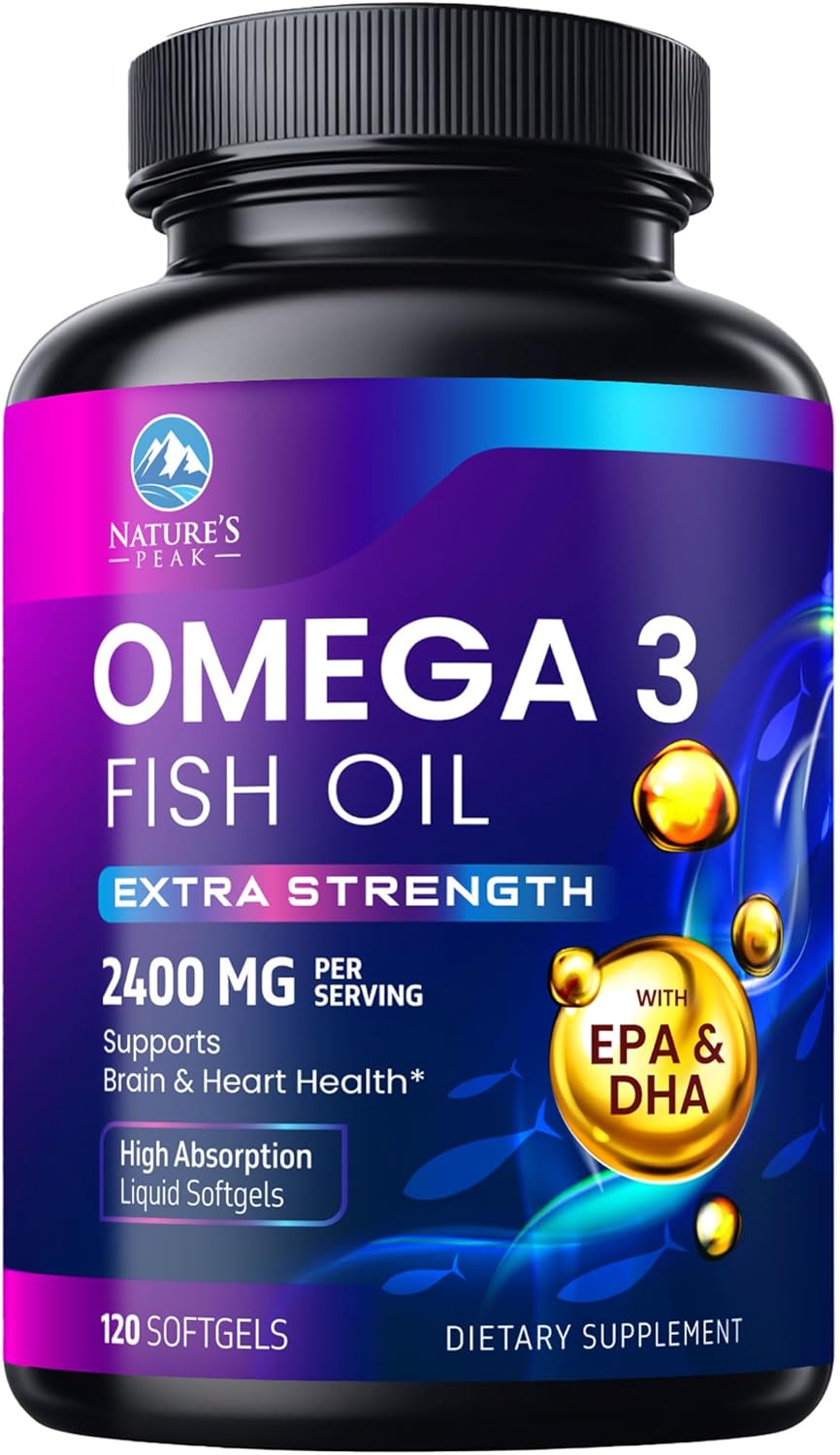 Premium Triple Strength Omega-3 Fish Oil Supplement - 2400 mg, Sustainably Sourced EPA & DHA for Brain & Heart Support - 120 Softgels