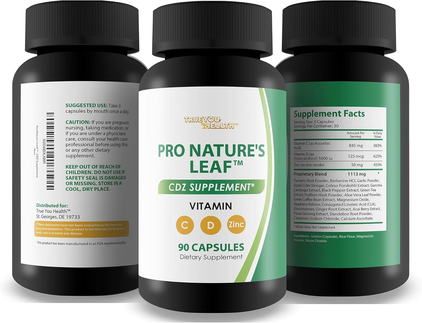 Premium Turmeric CDZ & Vitamin D Zinc Supplement for True You Health - Turmeric Pills with Vitamin C - Natures Leaf CDZ & Turmeric Formula