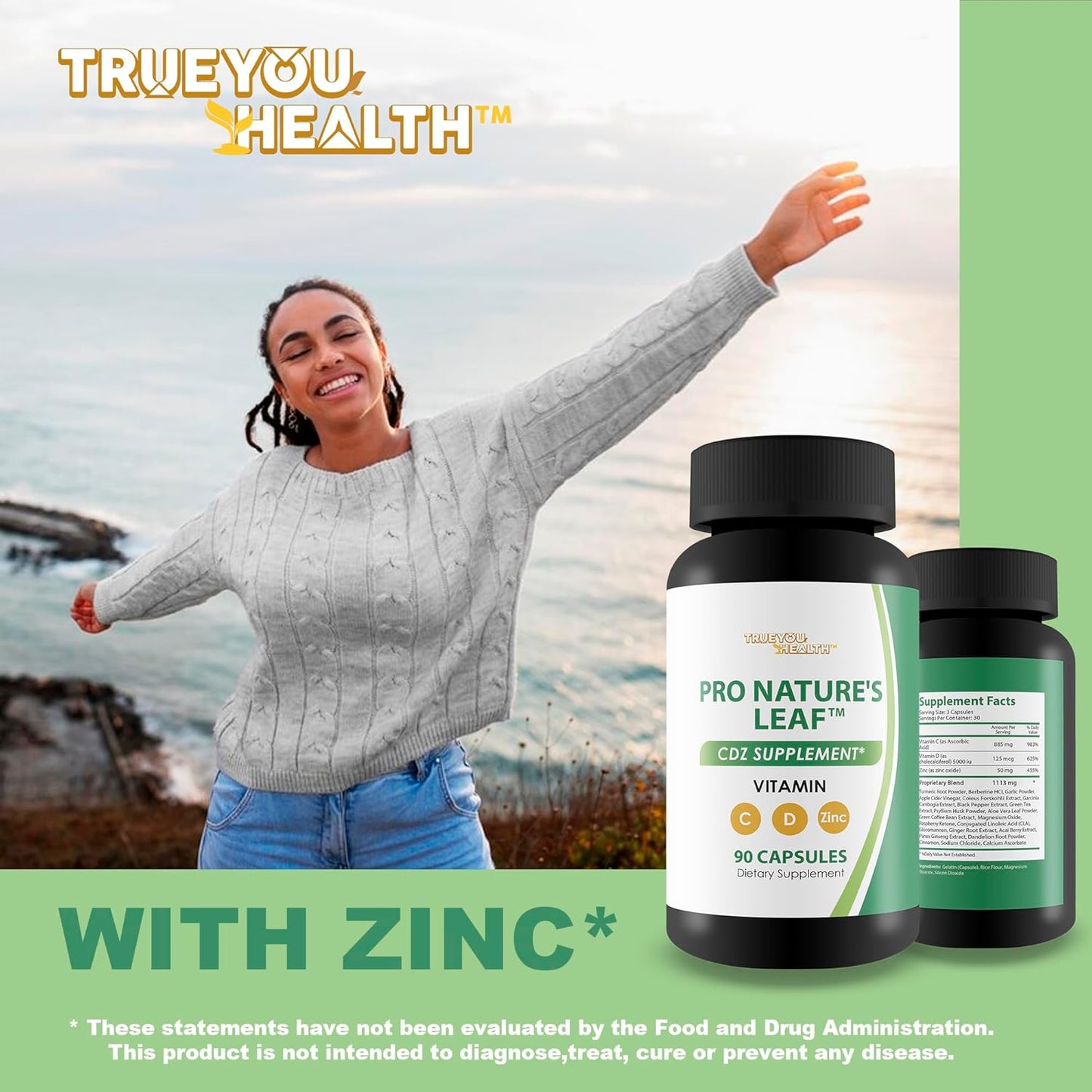 Premium Turmeric CDZ & Vitamin D Zinc Supplement for True You Health - Turmeric Pills with Vitamin C - Natures Leaf CDZ & Turmeric Formula