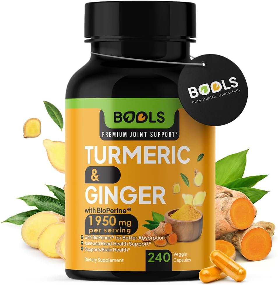 Premium Turmeric Curcumin Supplement with BioPerine, Ginger & Black Pepper - 1950mg for Joint Support - Non-GMO, Vegan Formula - 240 Capsules
