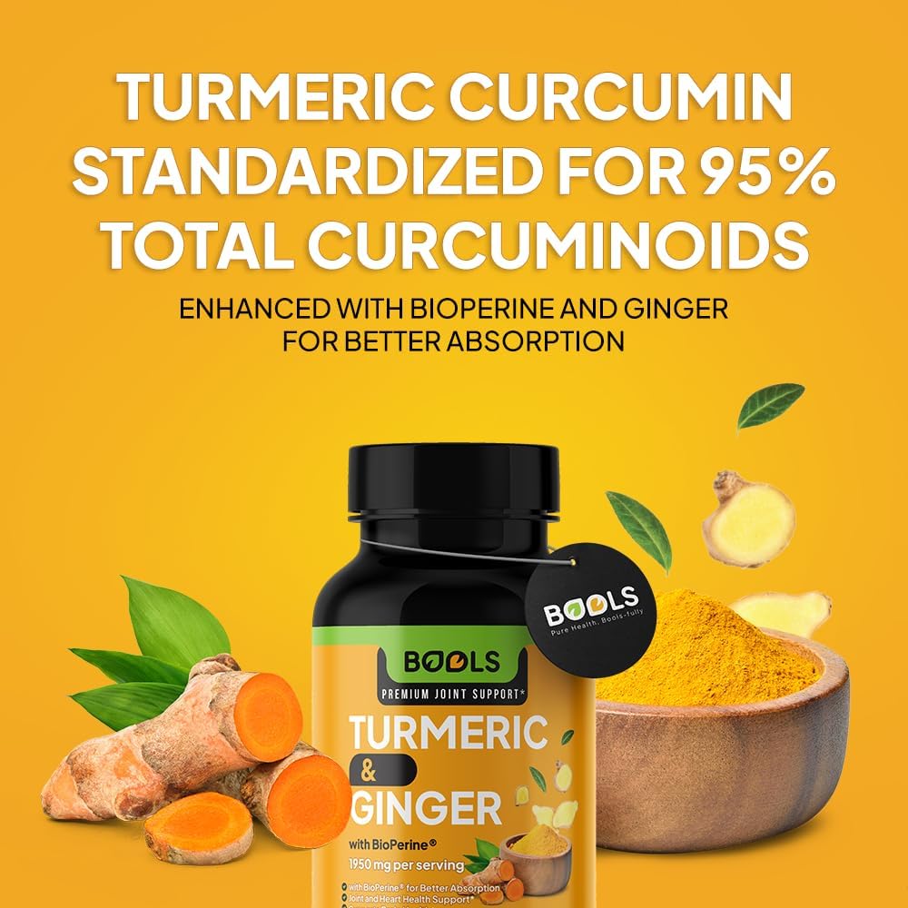 Premium Turmeric Curcumin Supplement with BioPerine, Ginger & Black Pepper - 1950mg for Joint Support - Non-GMO, Vegan Formula - 240 Capsules