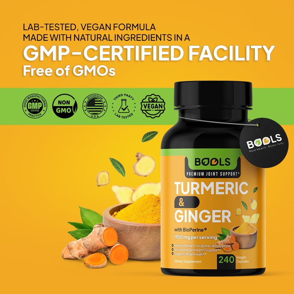 Premium Turmeric Curcumin Supplement with BioPerine, Ginger & Black Pepper - 1950mg for Joint Support - Non-GMO, Vegan Formula - 240 Capsules