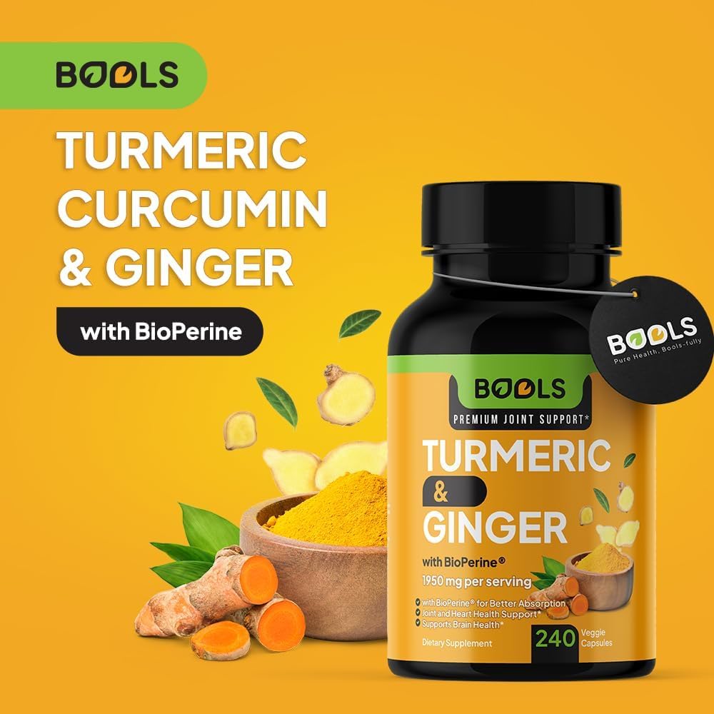 Premium Turmeric Curcumin Supplement with BioPerine, Ginger & Black Pepper - 1950mg for Joint Support - Non-GMO, Vegan Formula - 240 Capsules