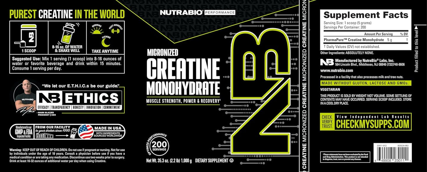 Premium Unflavored Creatine Monohydrate Powder - 1000 g - Enhances Muscle Energy, Recovery, Strength - HPLC Tested Grade Supplement