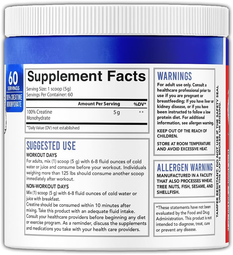 Premium Unflavored Creatine Monohydrate Powder - Pure Muscle Fuel for Strength and Endurance (300g, 60 Servings)