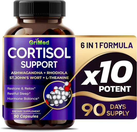 Premium USA-Made Ashwagandha Rhodiola Supplement for Restful Sleep - 14,150mg with St. John's Wort and L-Theanine - 90 Count