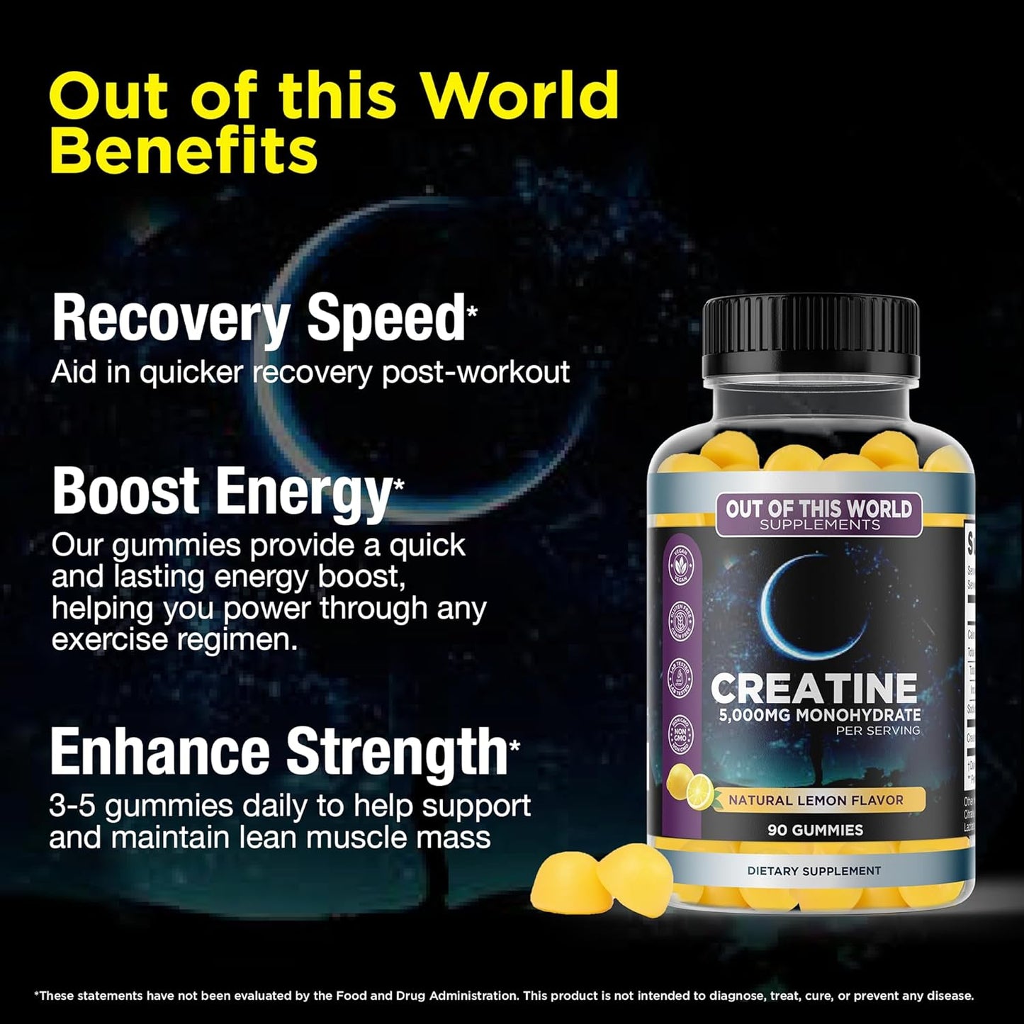 Premium USA-Made Creatine Monohydrate Gummies for Muscle Recovery, Strength, and Endurance - Lemon Flavor with Maximum Absorption