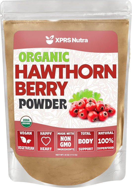 Premium USDA Organic Hawthorn Berry Powder for Cardiovascular Support - Vegan Friendly 8oz Supplement