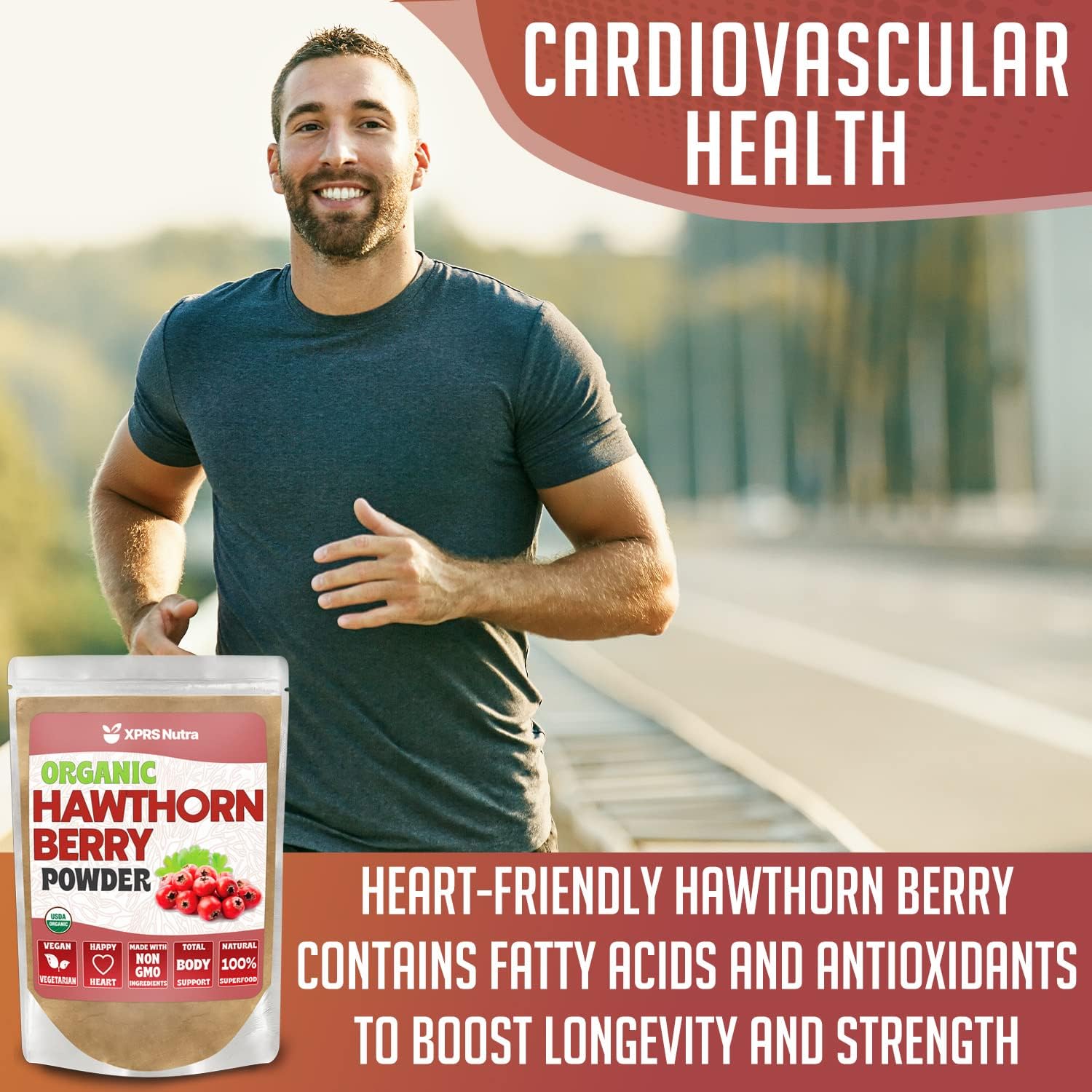 Premium USDA Organic Hawthorn Berry Powder for Cardiovascular Support - Vegan Friendly 8oz Supplement