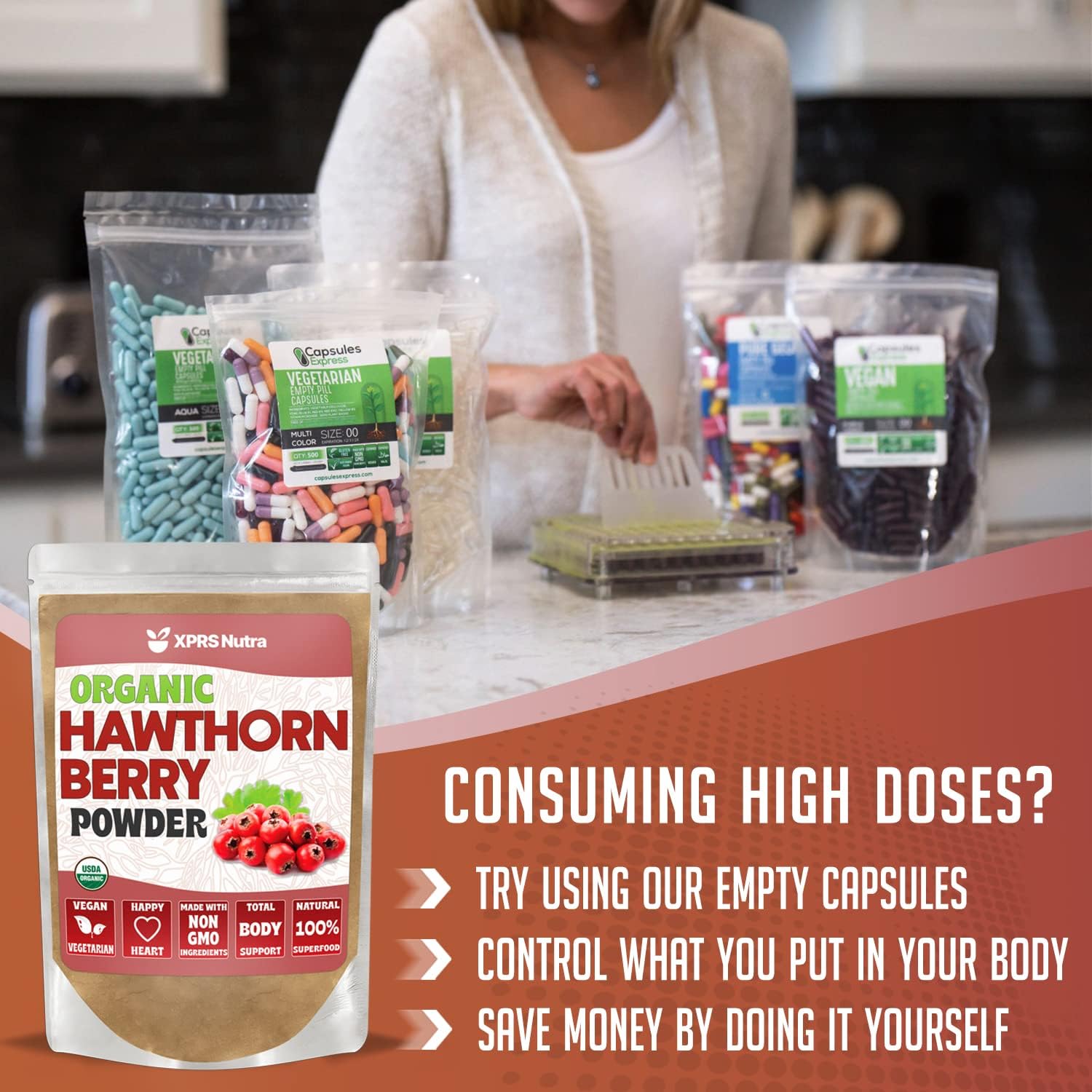 Premium USDA Organic Hawthorn Berry Powder for Cardiovascular Support - Vegan Friendly 8oz Supplement