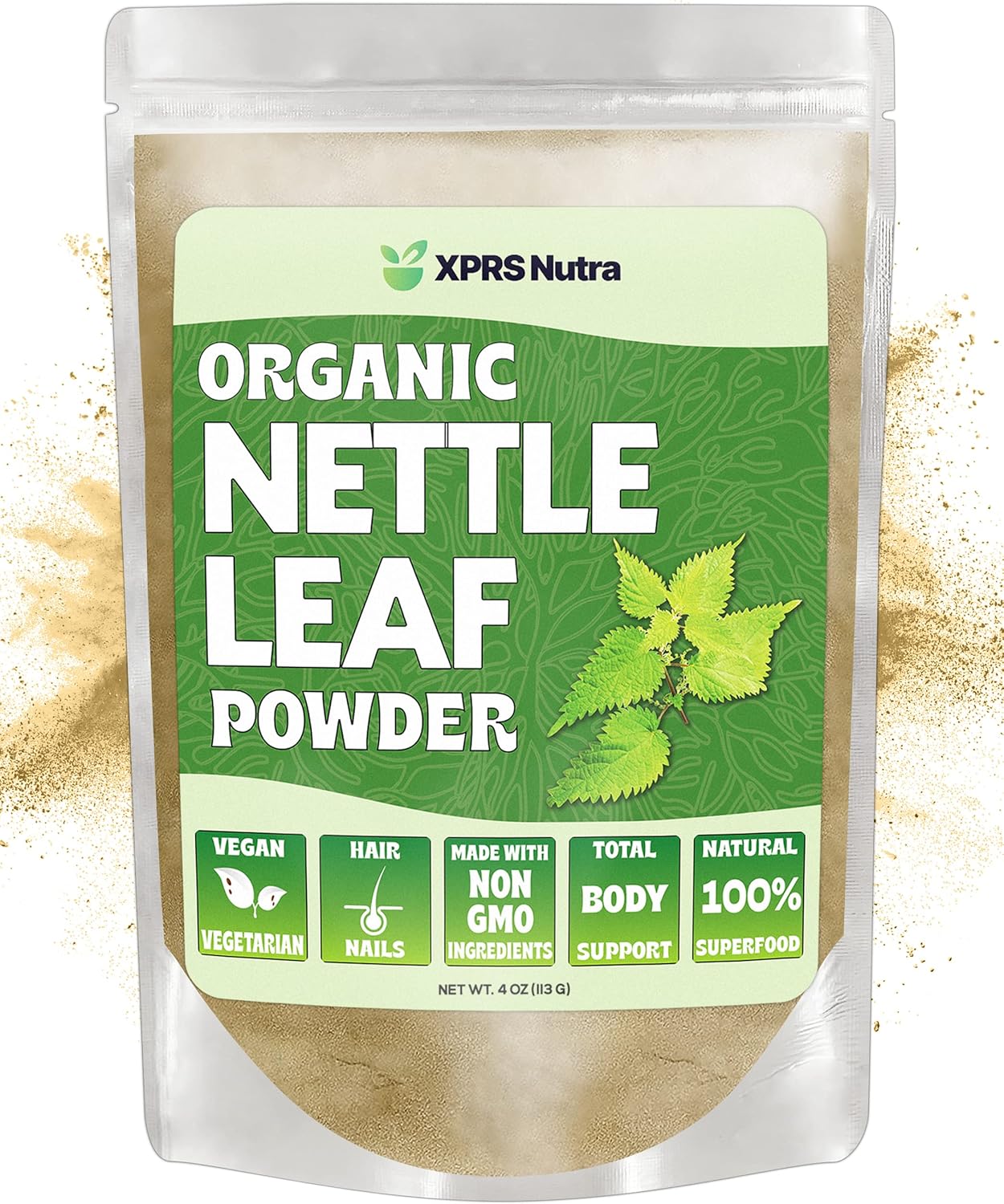 Premium USDA Organic Nettle Leaf Powder for Hair and Nails - Vegan Friendly Energy Boosting Supplement (4 oz)