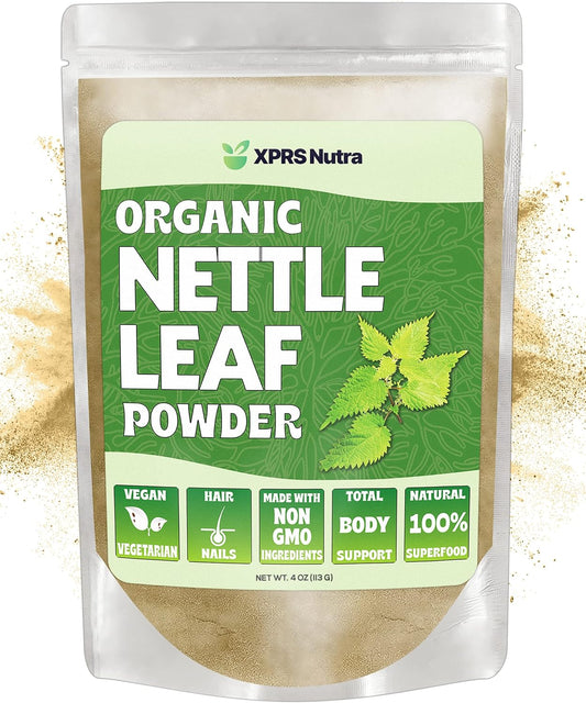 Premium USDA Organic Nettle Leaf Powder for Hair and Nails - Vegan Friendly Energy Boosting Supplement (4 oz)