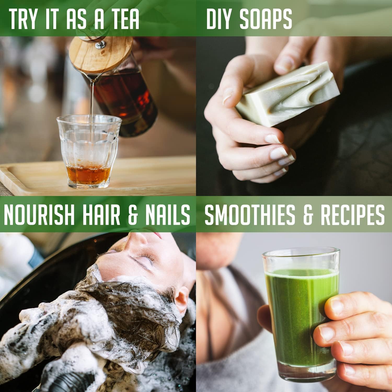 Premium USDA Organic Nettle Leaf Powder for Hair and Nails - Vegan Friendly Energy Boosting Supplement (4 oz)