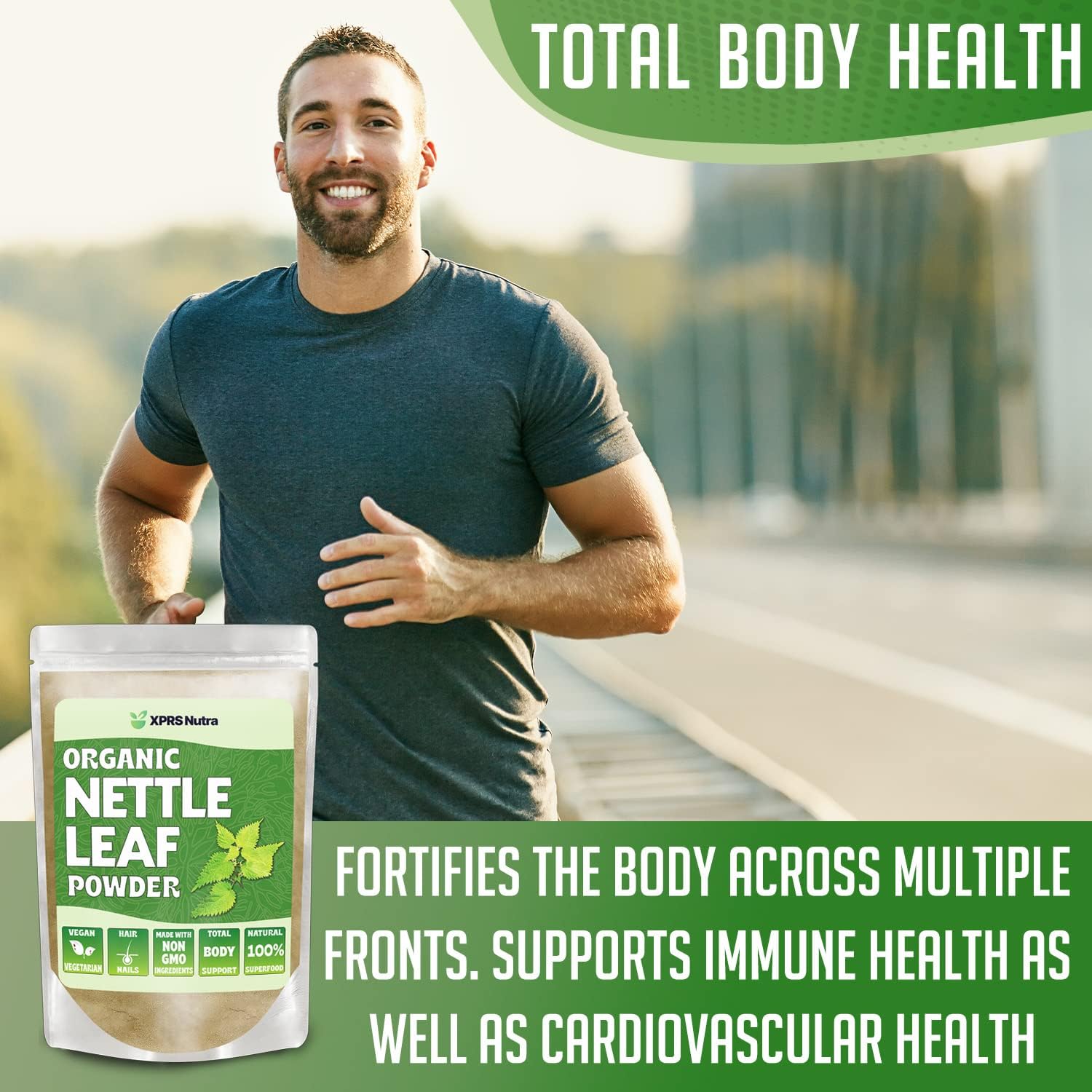 Premium USDA Organic Nettle Leaf Powder for Hair and Nails - Vegan-Friendly Energy Boosting Supplement (8 oz) by XPRS Nutra