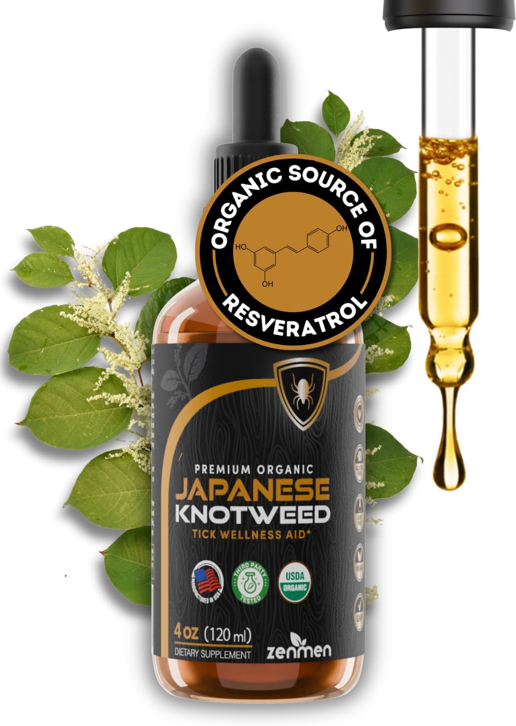 Premium USDA Organic Zenmen Japanese Knotweed Tincture 120ml - High Resveratrol - Immune Support - Made in USA