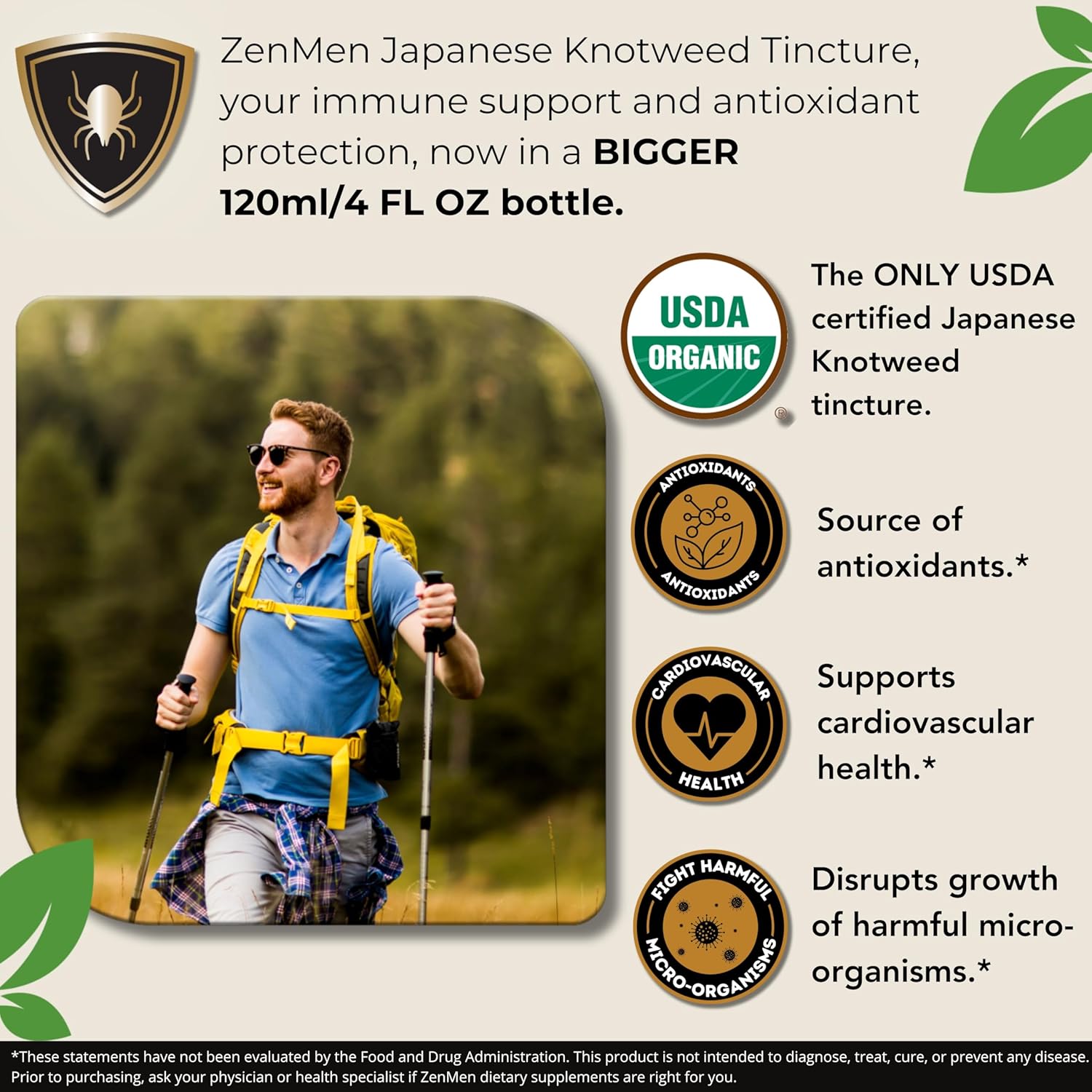Premium USDA Organic Zenmen Japanese Knotweed Tincture 120ml - High Resveratrol - Immune Support - Made in USA
