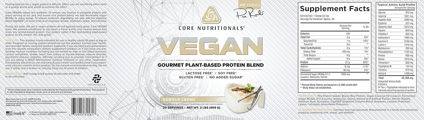 Premium Vanilla Creme Vegan Protein with 21g Pea Protein - Dairy, Soy, and Gluten-Free