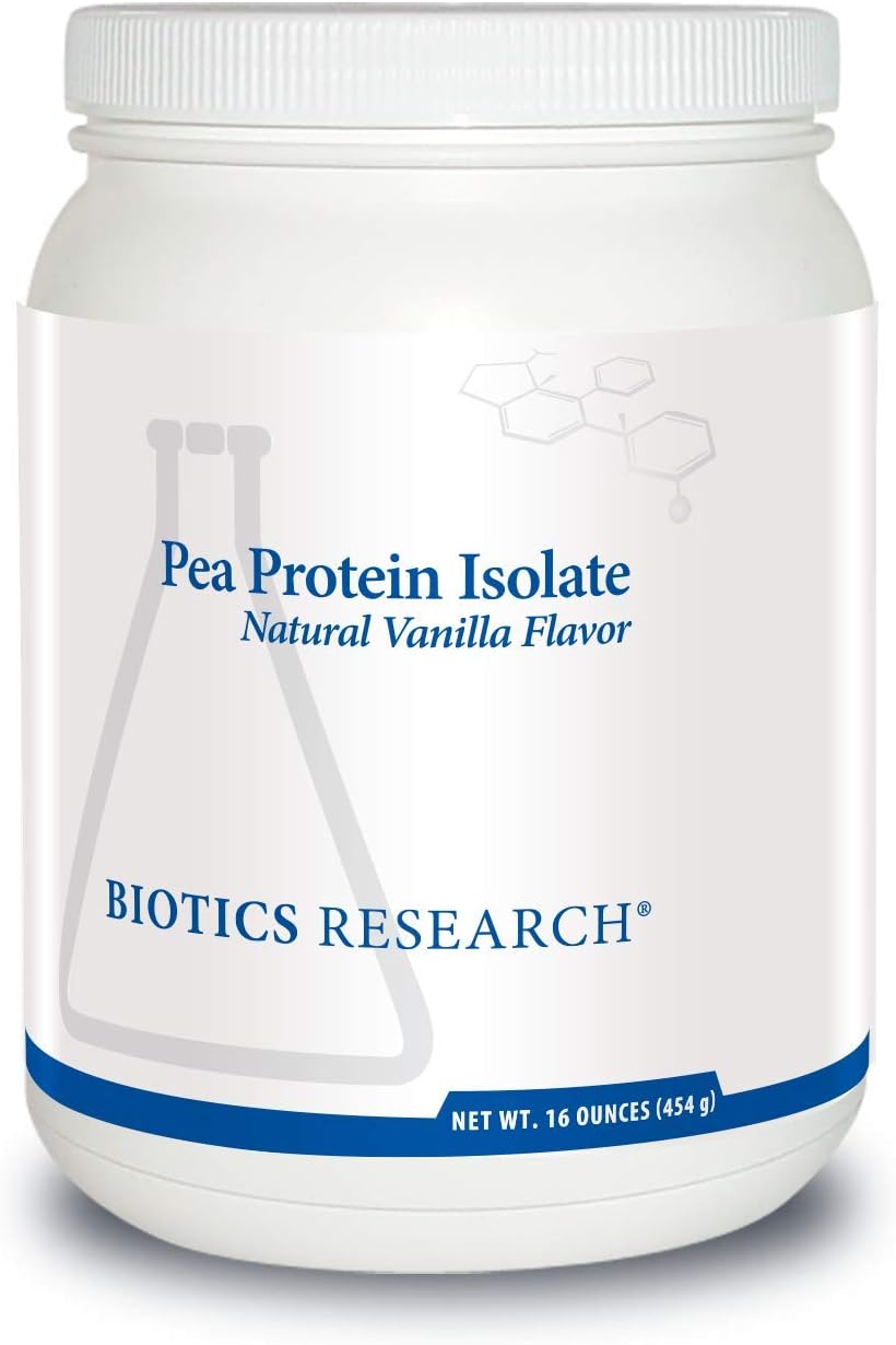 Premium Vanilla Flavored Pea Protein Isolate - 21g Clean Protein per Serving - 16oz - Easy Mix Powder for Water or Juice by Biotics Research