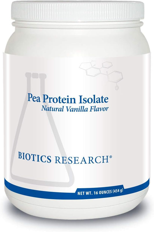 Premium Vanilla Flavored Pea Protein Isolate - 21g Clean Protein per Serving - 16oz - Easy Mix Powder for Water or Juice by Biotics Research