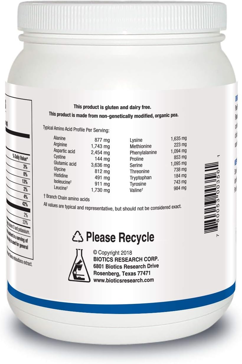 Premium Vanilla Flavored Pea Protein Isolate - 21g Clean Protein per Serving - 16oz - Easy Mix Powder for Water or Juice by Biotics Research