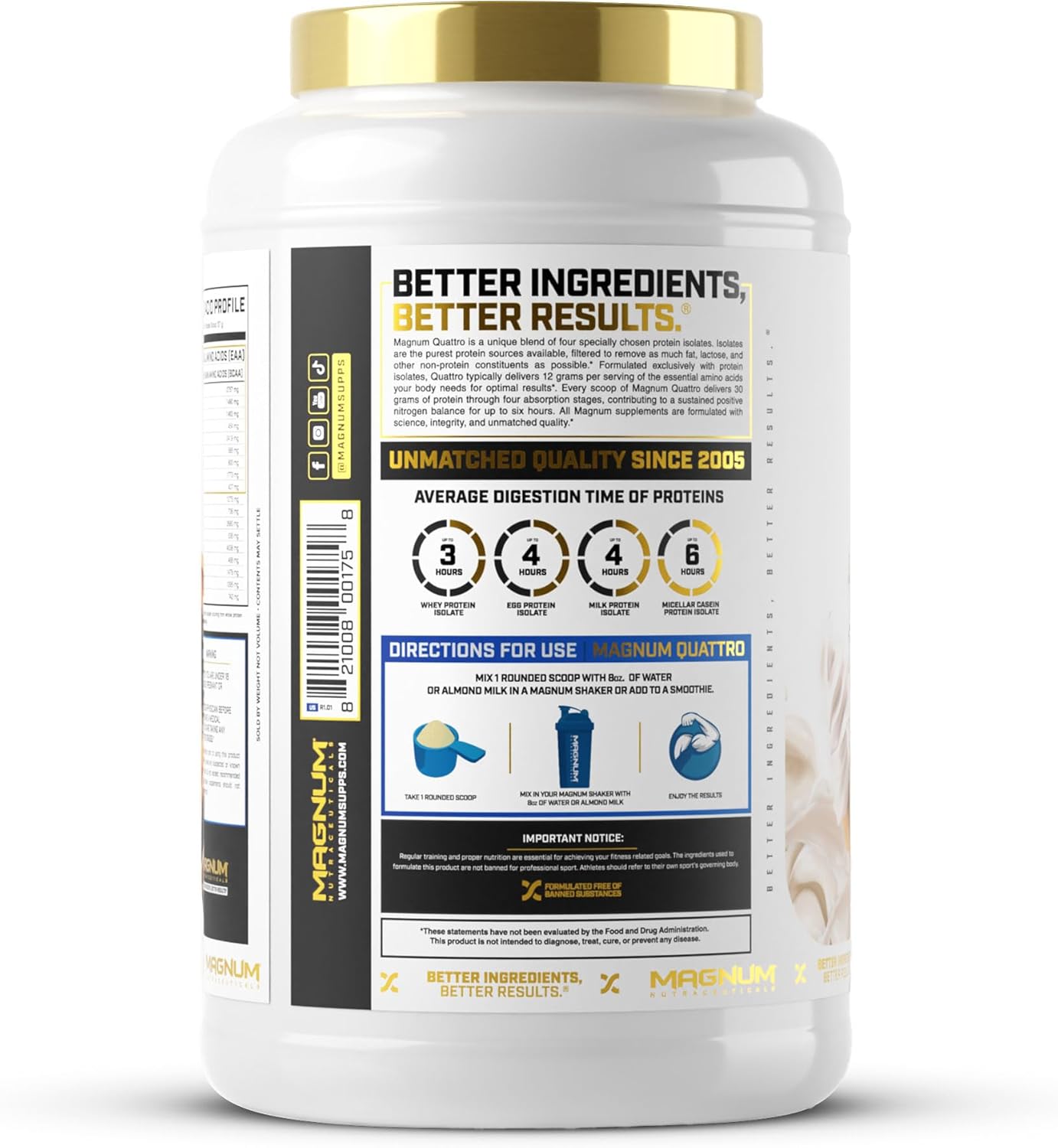 Premium Vanilla Soft Serve Whey Protein Powder for Muscle Growth & Recovery - 2lb by QUATTRO Magnum Nutraceuticals