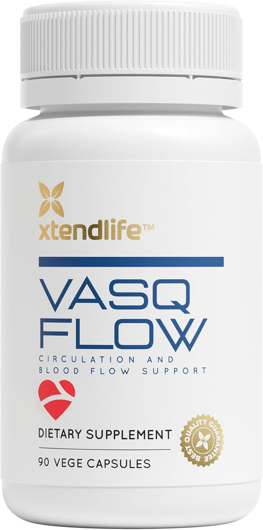 Premium VasQFlow Nitric Oxide Booster Supplement - Supports Circulation, Blood Flow, Heart Health, and Energy - With Red Spinach Extract & Aged Garlic - Muscle Support - 1 Month Supply (90 Count)