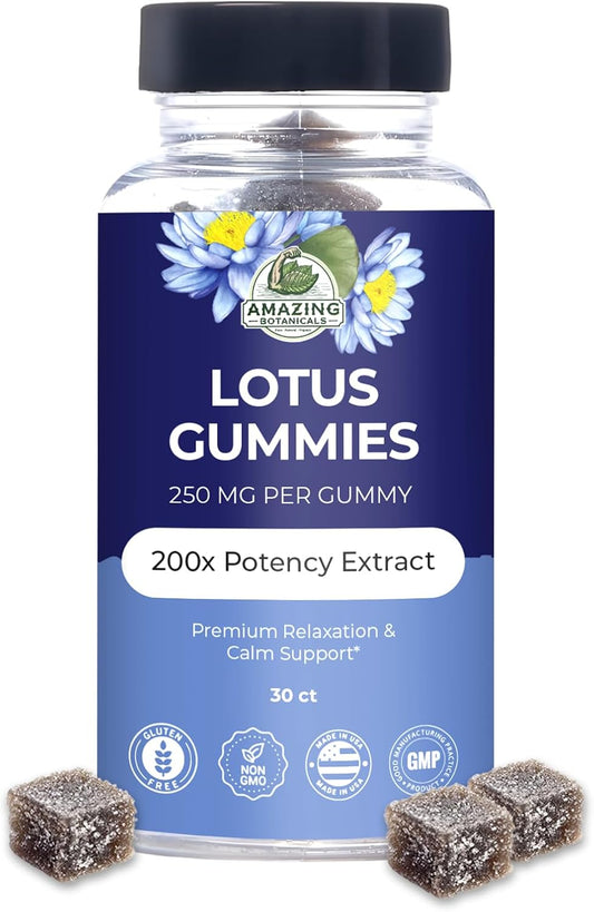 Premium Vegan Blueberry Lotus Flower Gummies for Relaxation & Calm Support - Non-GMO, Gluten-Free Herbal Supplement - 250MG, Berry Flavor - 30 Count