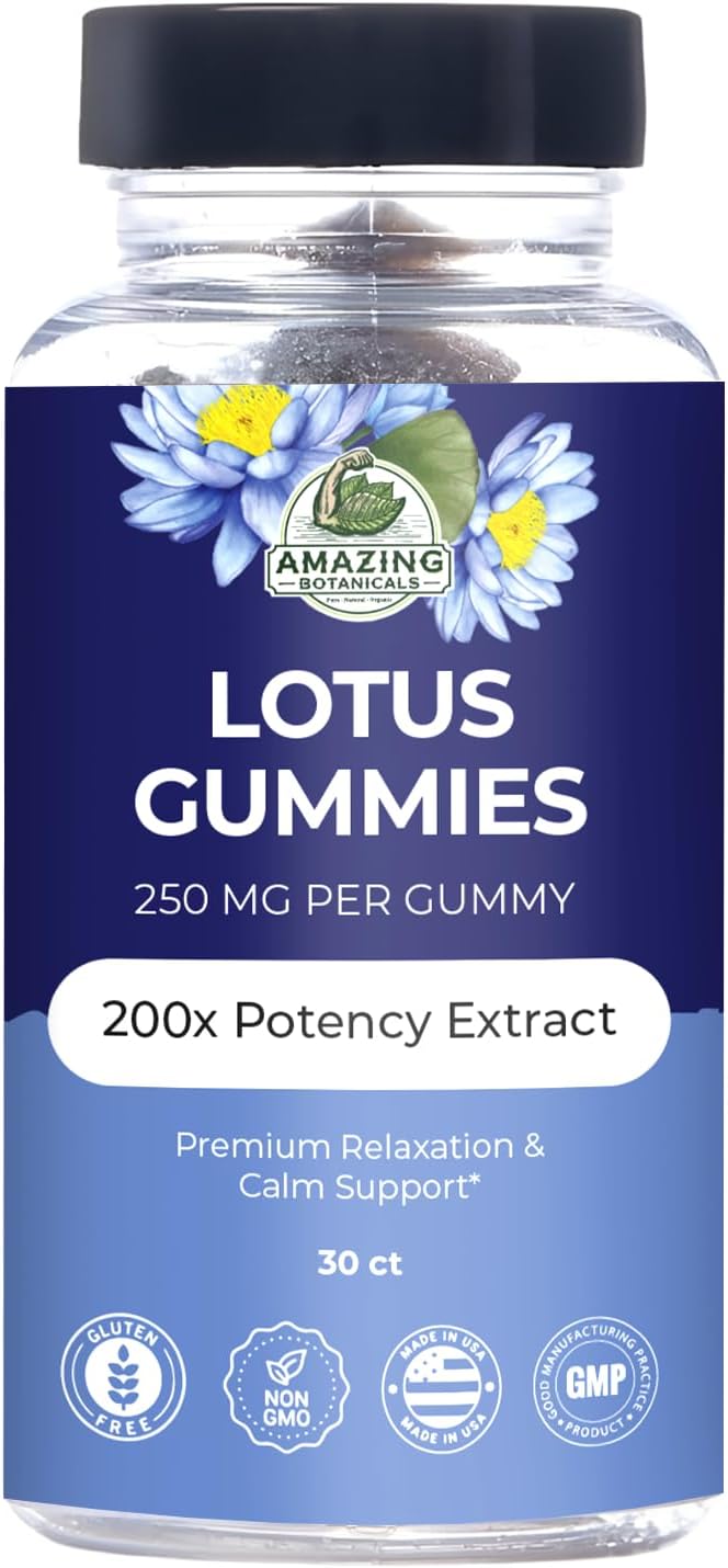 Premium Vegan Blueberry Lotus Flower Gummies for Relaxation & Calm Support - Non-GMO, Gluten-Free Herbal Supplement - 250MG, Berry Flavor - 30 Count
