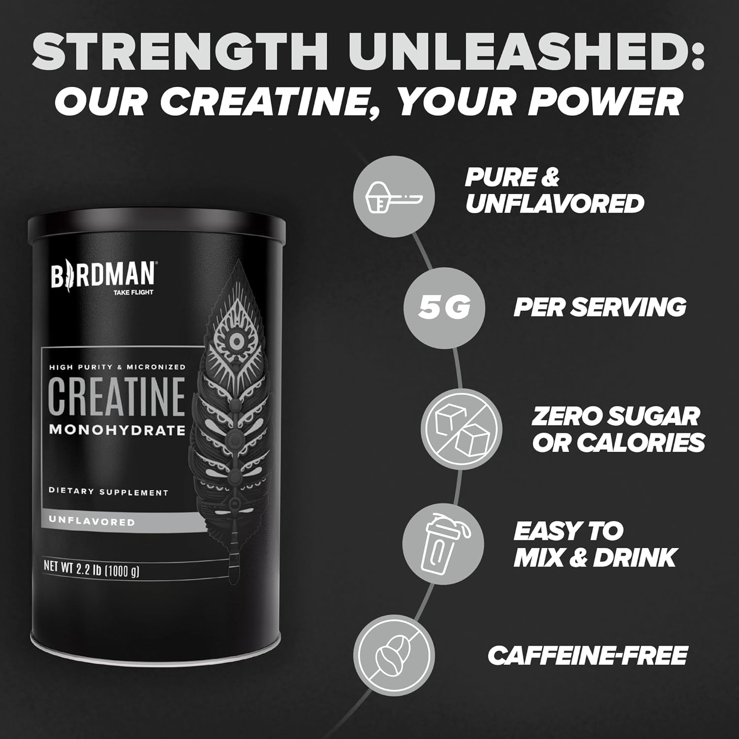 Premium Vegan Micronized Creatine Monohydrate Powder for Muscle Recovery Pre and Post Workout - Caffeine-Free, Gluten-Free, and Sugar-Free - 200 Servings (5g Each) - 2.2lb Jar
