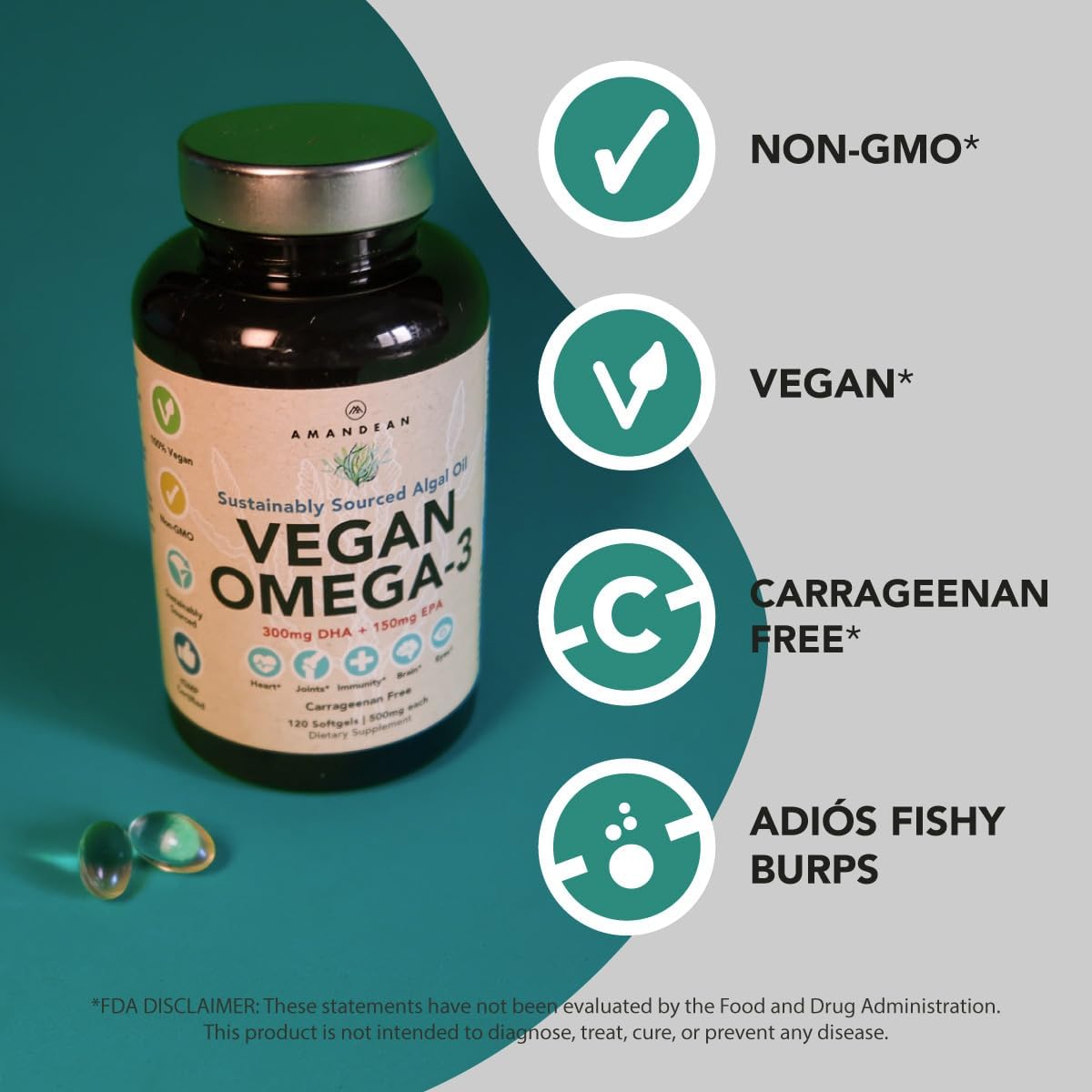 Premium Vegan Omega-3 & Grass-Fed Collagen Bundle for Healthy Skin, Joints & Bones - Non-GMO (120 Capsules + 1kg Powder)