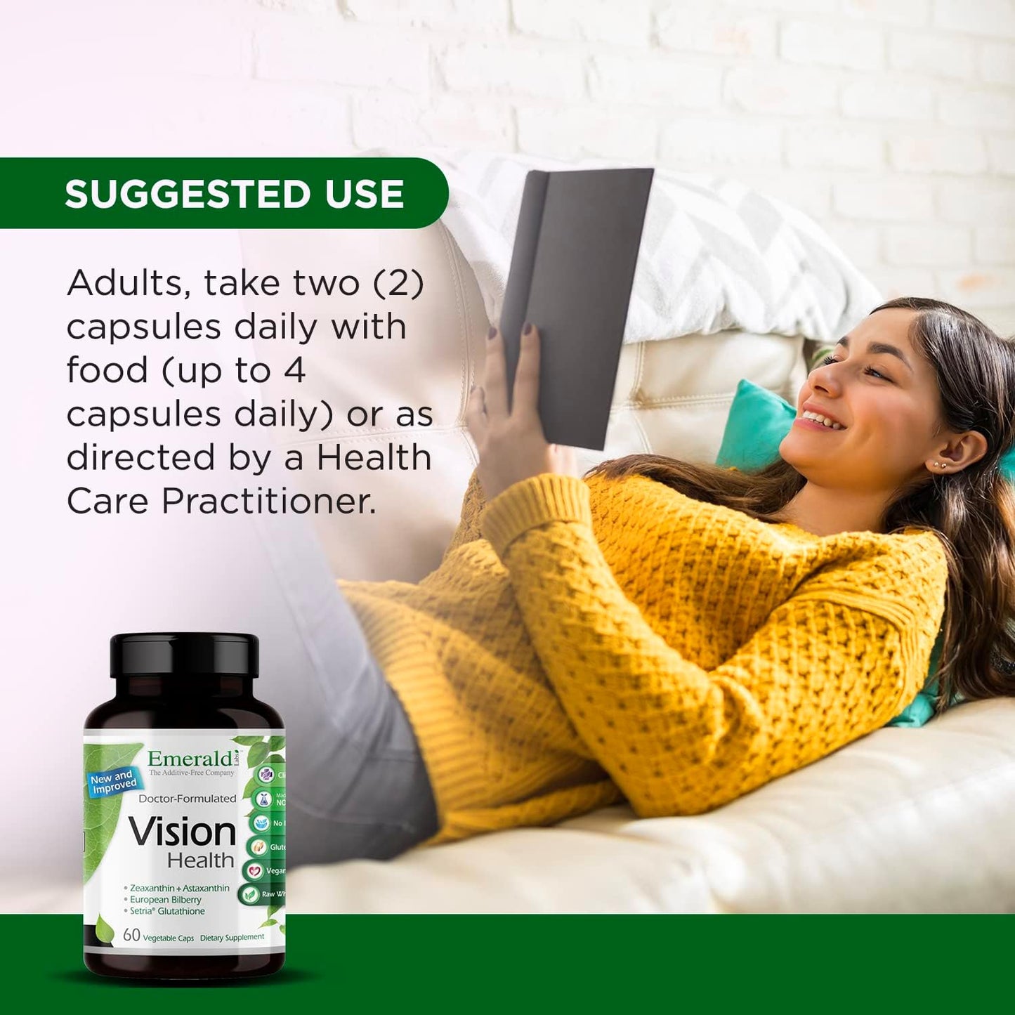 Premium Vision Health Supplement with Lutein, Zeaxanthin, & Chelated Zinc - Vegan & Gluten-Free - 60 Capsules
