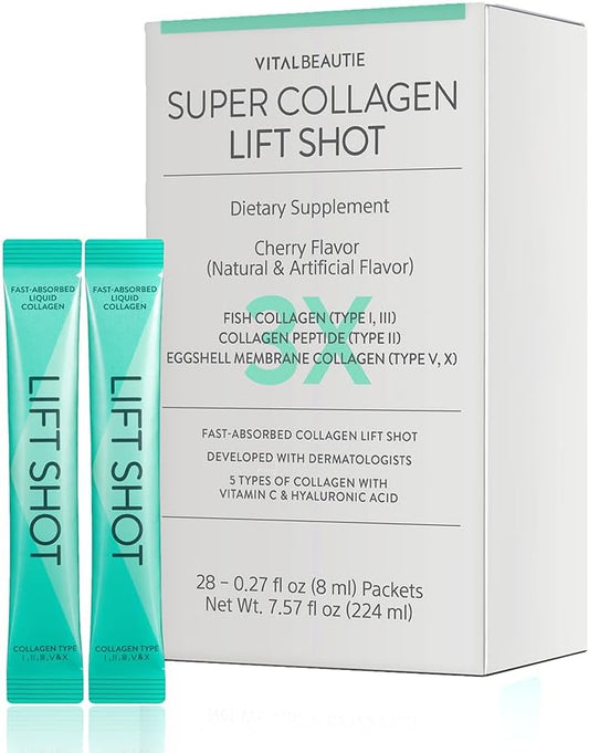 Premium VITALBEAUTIE Liquid Collagen Shot for Women - 1500mg Multi Collagen Peptides with Hyaluronic Acid and Vitamin C - Third Party Certified for High Absorption